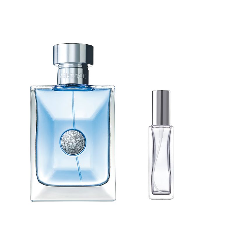 Blue glass perfume bottle with silver cap and clear travel spray bottle