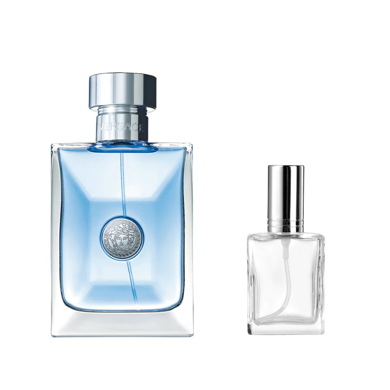 Blue glass perfume bottle with silver cap and clear glass sprayer bottle