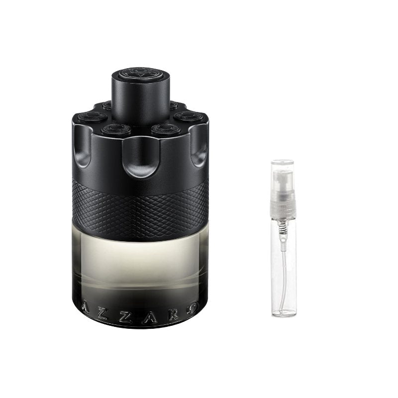 Black fragrance sample atomizer with textured band and sprayer vial, cylindrical case
