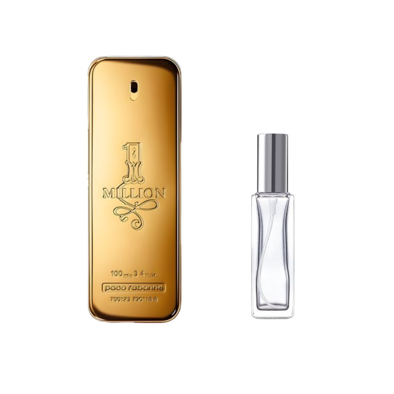 Paco Rabanne 1 Million EDT sample bottle with clear spray bottle and silver top