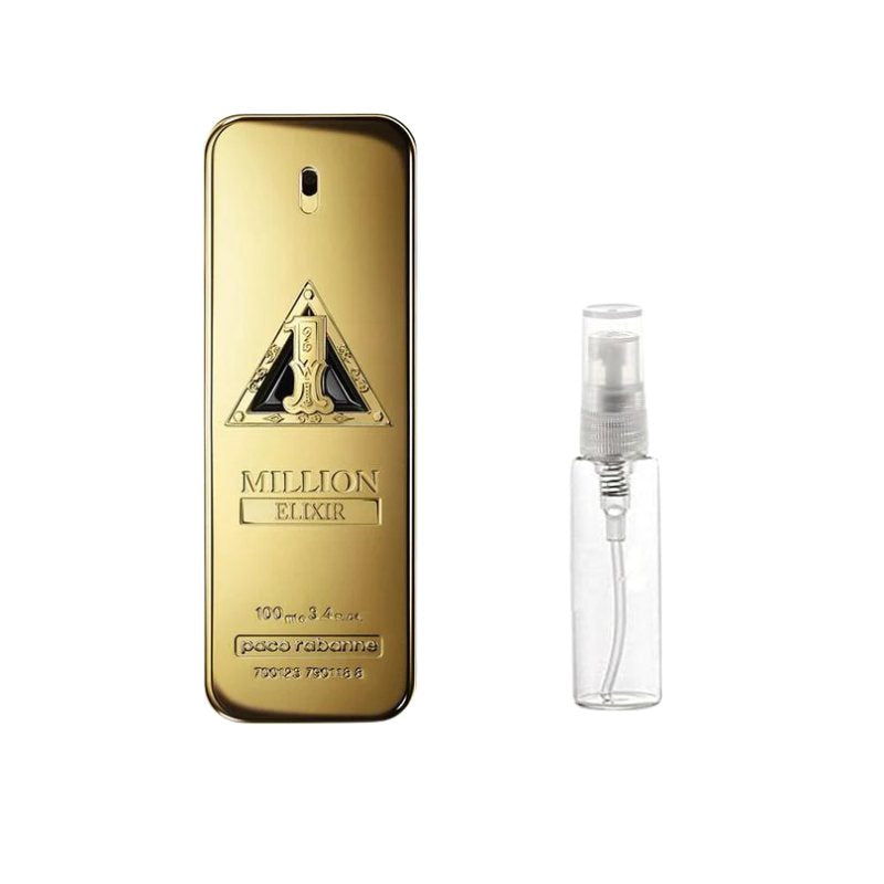 Gold perfume bottle sample with clear travel spray vial and nozzle