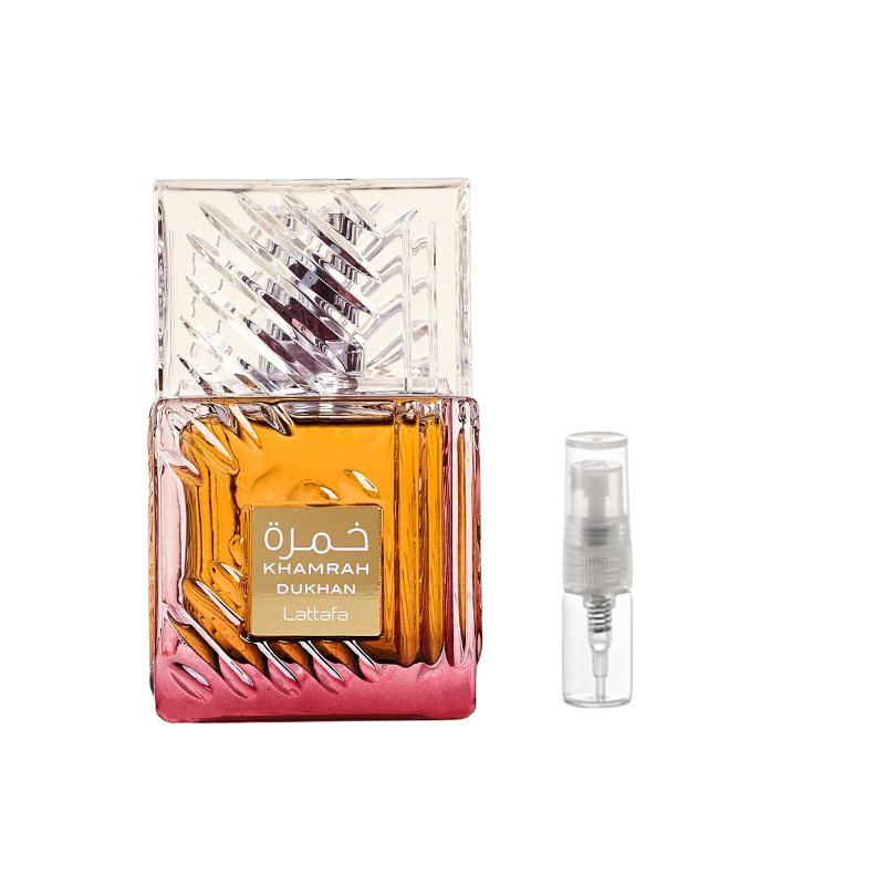 Perfume sample bottle with refill spray vial, amber and pink glass with metal nozzle