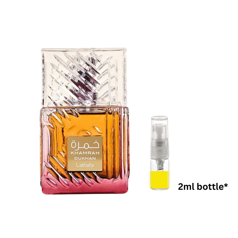 Perfume sample bottle with 2ml spray vial, amber-to-pink glass and silver sprayer