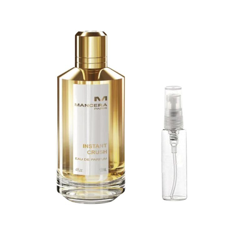 Mancera eau de parfum sample bottle with gold cap plus 5ml travel spray vial