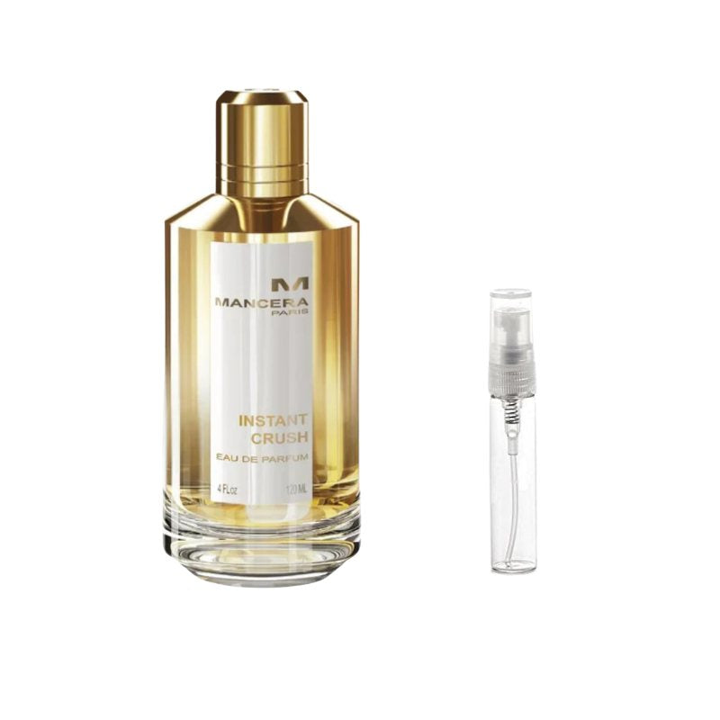 Mancera eau de parfum sample bottle with gold cap plus empty 5ml travel spray vial