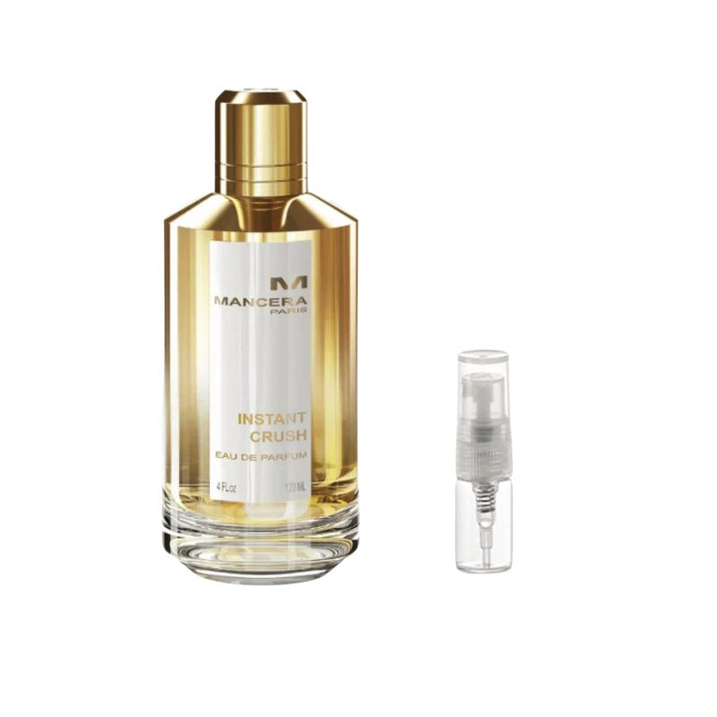 Mancera eau de parfum sample bottle with gold cap plus 2ml travel spray vial