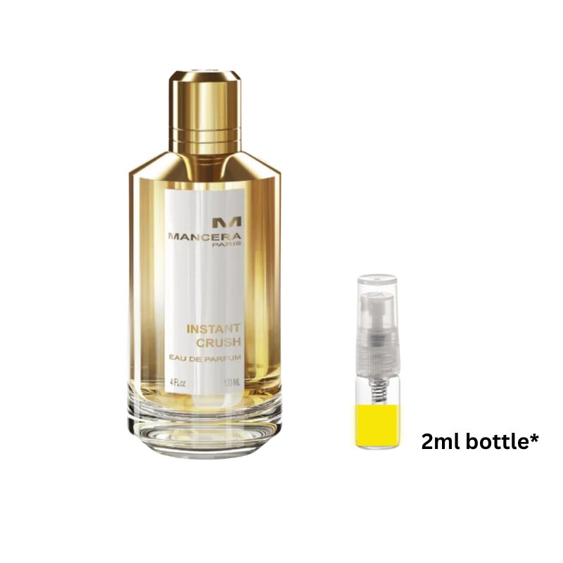 Mancera eau de parfum sample bottle with gold cap plus 2ml travel spray vial