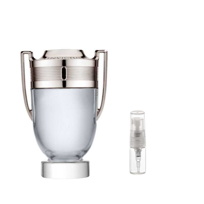 Silver-toned sample perfume vial with clear atomizer spray bottle