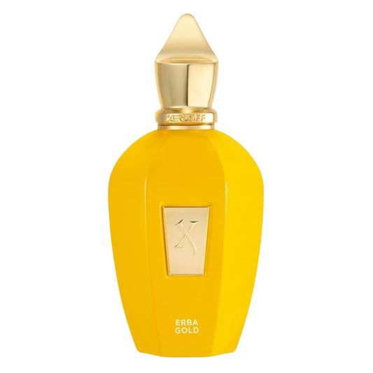 Xerjoff Erba Gold sample perfume bottle with gold cap and yellow glass