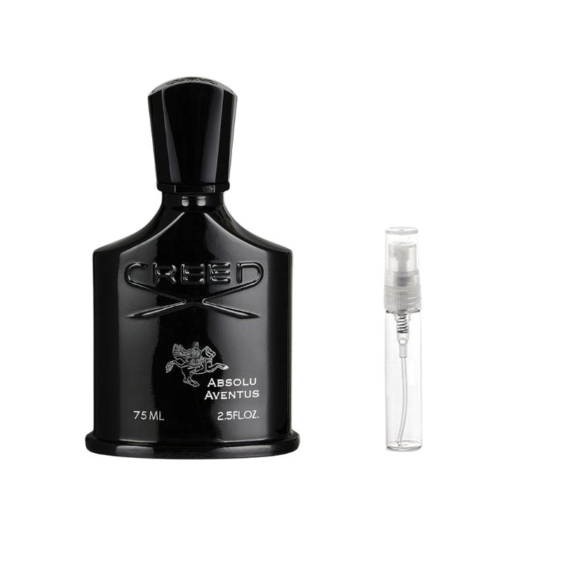 Black perfume bottle with clear travel spray vial