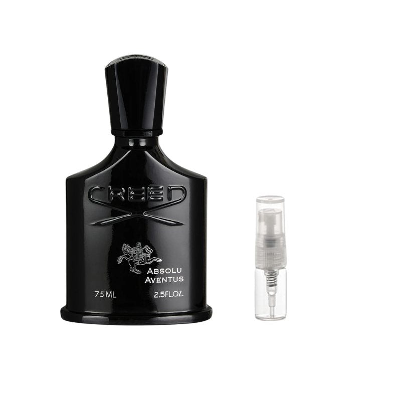 Black perfume bottle with clear 2 ml travel spray vial