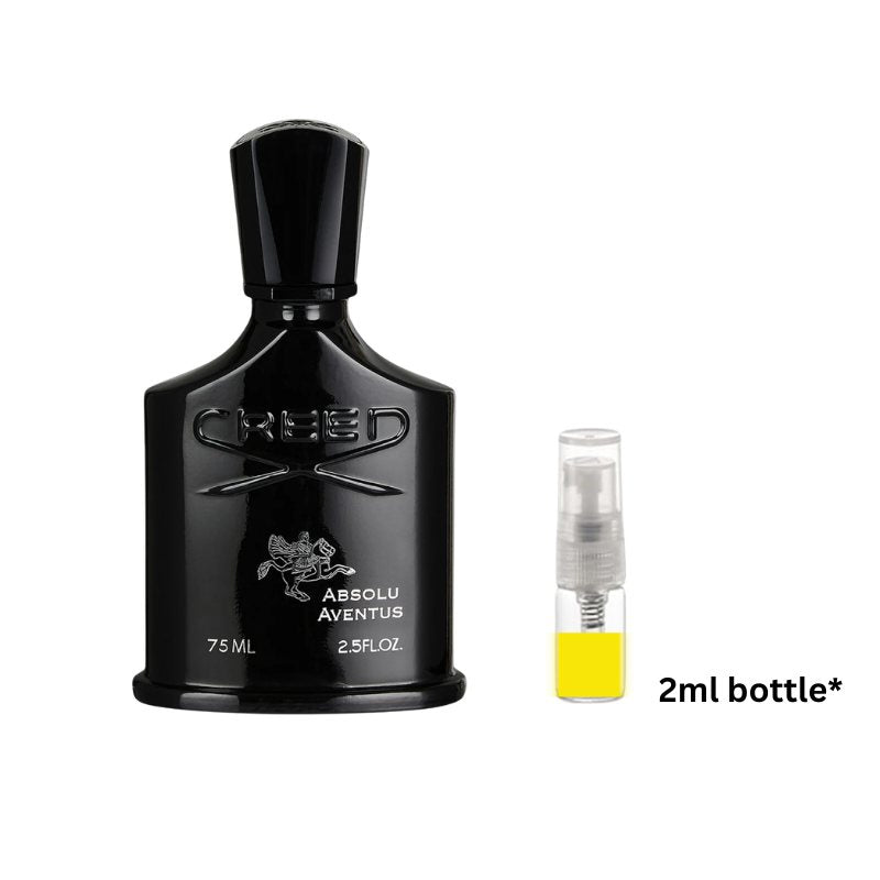 Black perfume bottle with 2 ml travel spray vial and yellow liquid fill