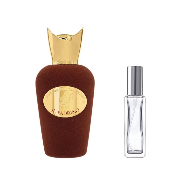 Clear rectangular perfume bottle with silver cap and curved sprayer tube