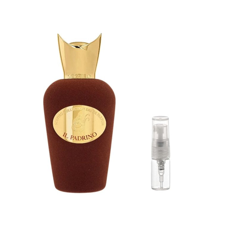Brown velvet perfume sample bottle with gold cap plus 2 ml clear spray vial