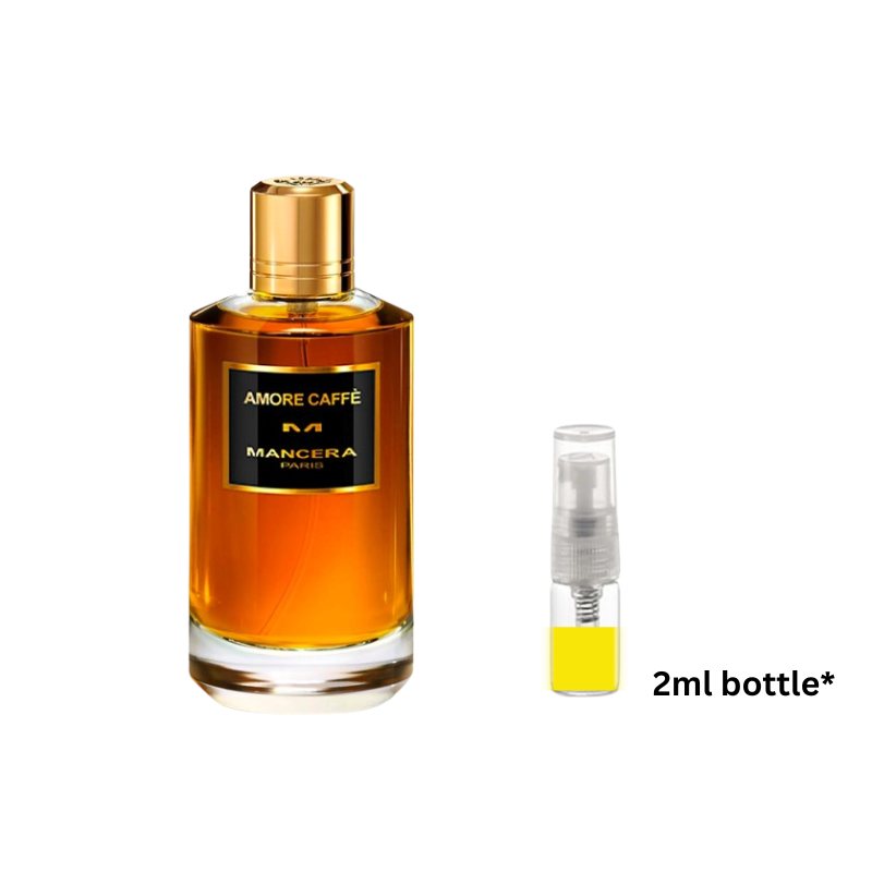 Amber perfume sample bottle with gold cap plus 2ml clear vial with yellow label