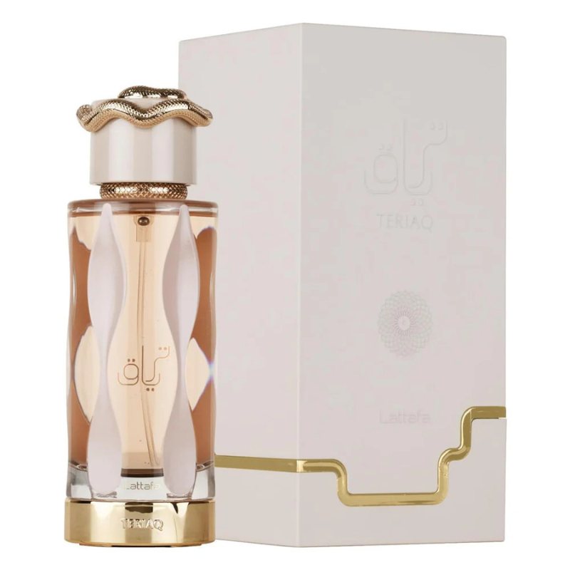 Women’s perfume bottle with gold cap and decorative glass, with matching box, 100 ml
