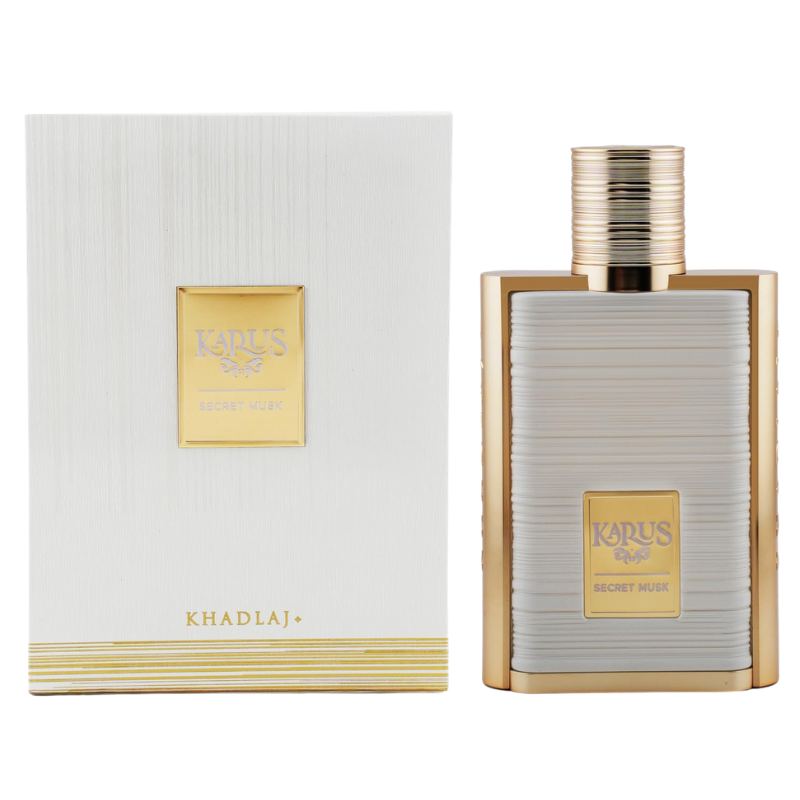 Khadlaj Karus Secret Musk EDP bottle with matching box