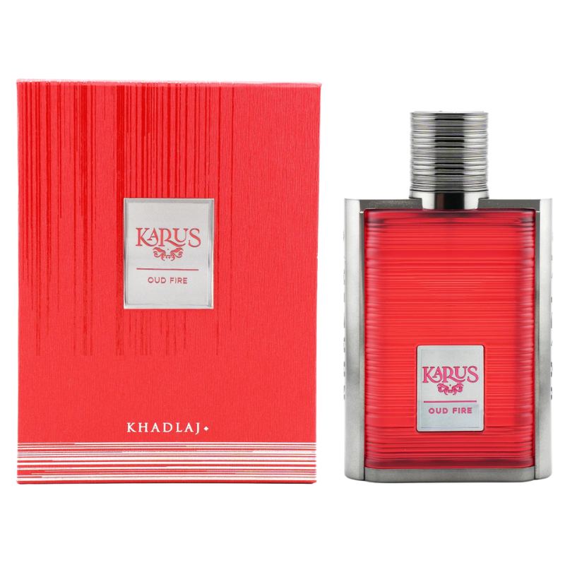 Khadlaj Karus Oud Fire eau de parfum 100ml in red box and glass bottle
