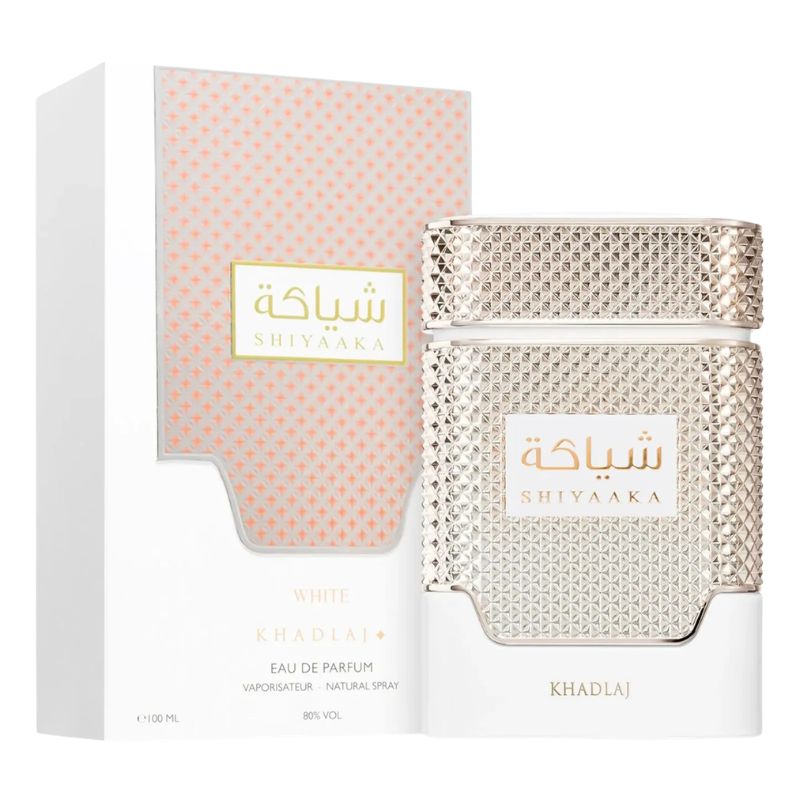 Khadlaj Shiyaaka EDP perfume bottle with textured silver-toned cap and label